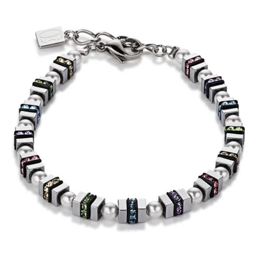 Multicolour Pastel Bracelet with Hematite and Rhinestone Rondelles