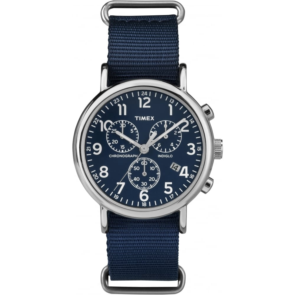Weekender Silver Tone Case Blue Dial Chronograph With Blue Slip Thru Strap
