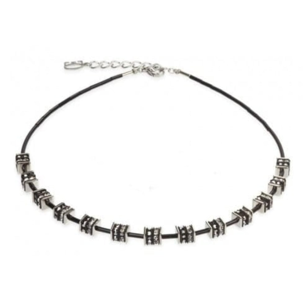 Ladies Black & Silver Rhinestone Rondelles & Swarovski Element Necklace