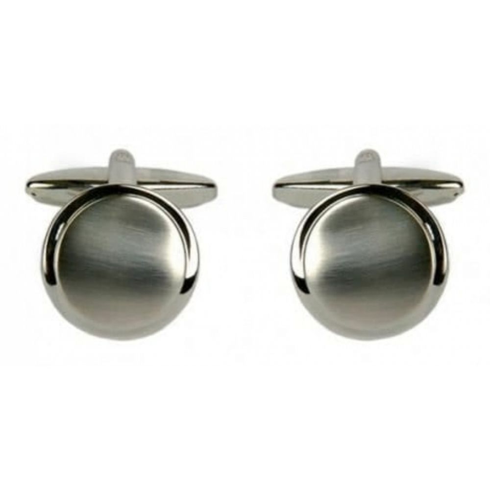 Rhodium Plated Circular Brushed Curve Cufflinks
