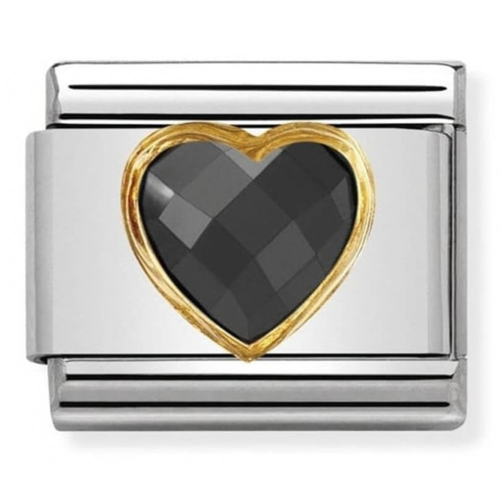 Composable Classic Black Heart Faceted CZ Charm In Stainless Steel & 750 Gold