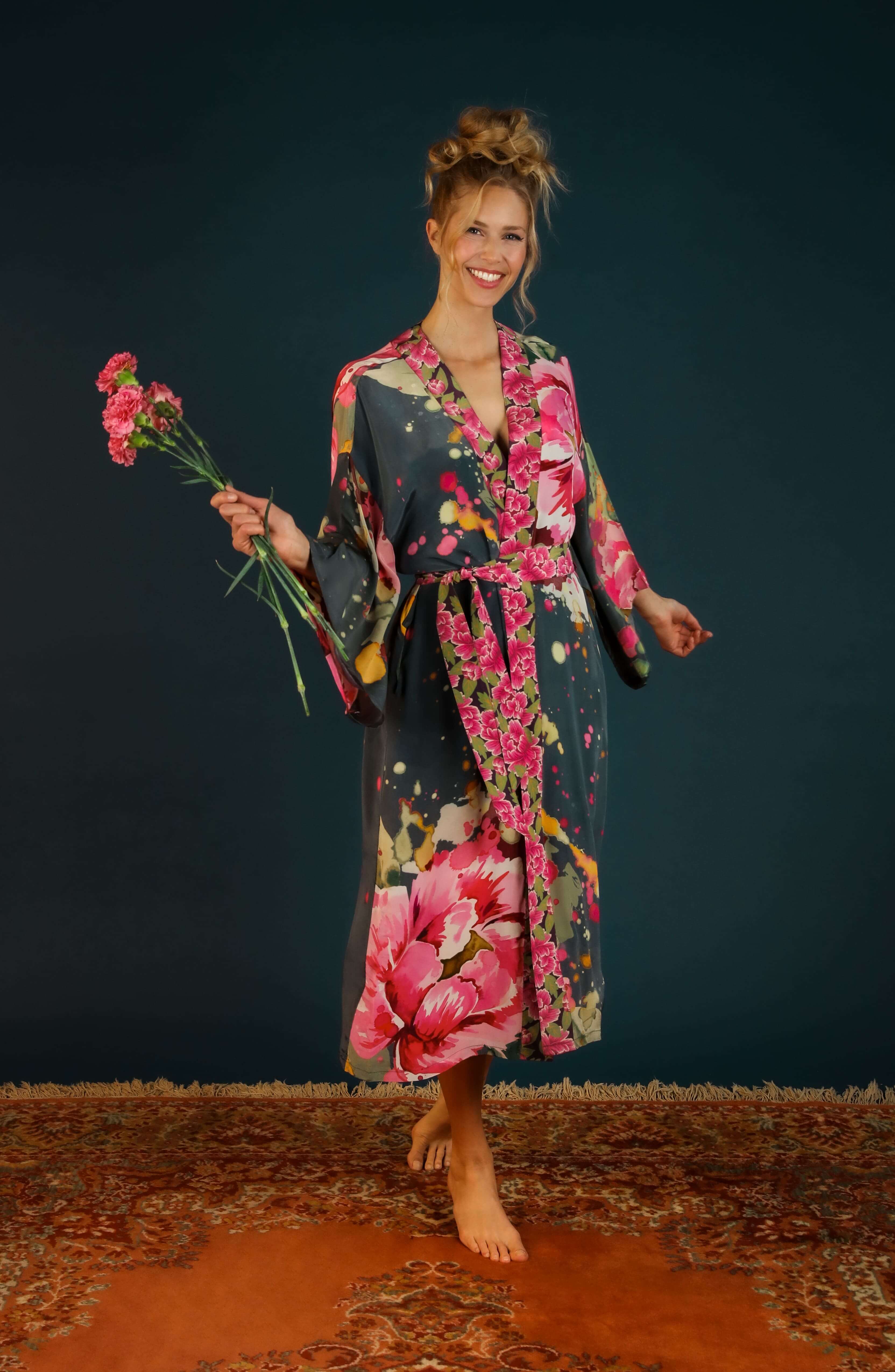Luxury Kimono Gown Painted Peony