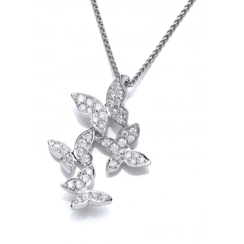 Silver CZ Four Butterflies Pendant