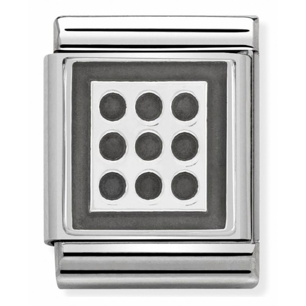 Composable 9-Hole Grid Symbol Oxidized Stainless Steel And Sterling Silver Big Charm