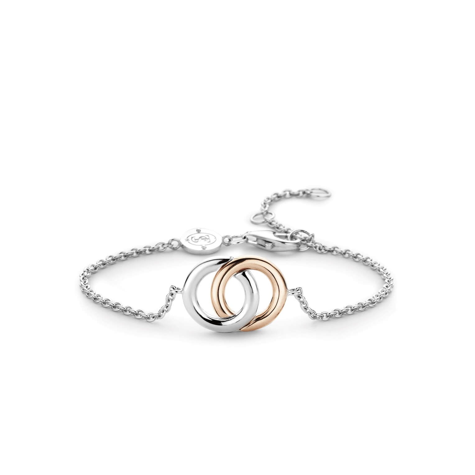 Silver & Rose Gold Tone Entwined Circles Chain Bracelet