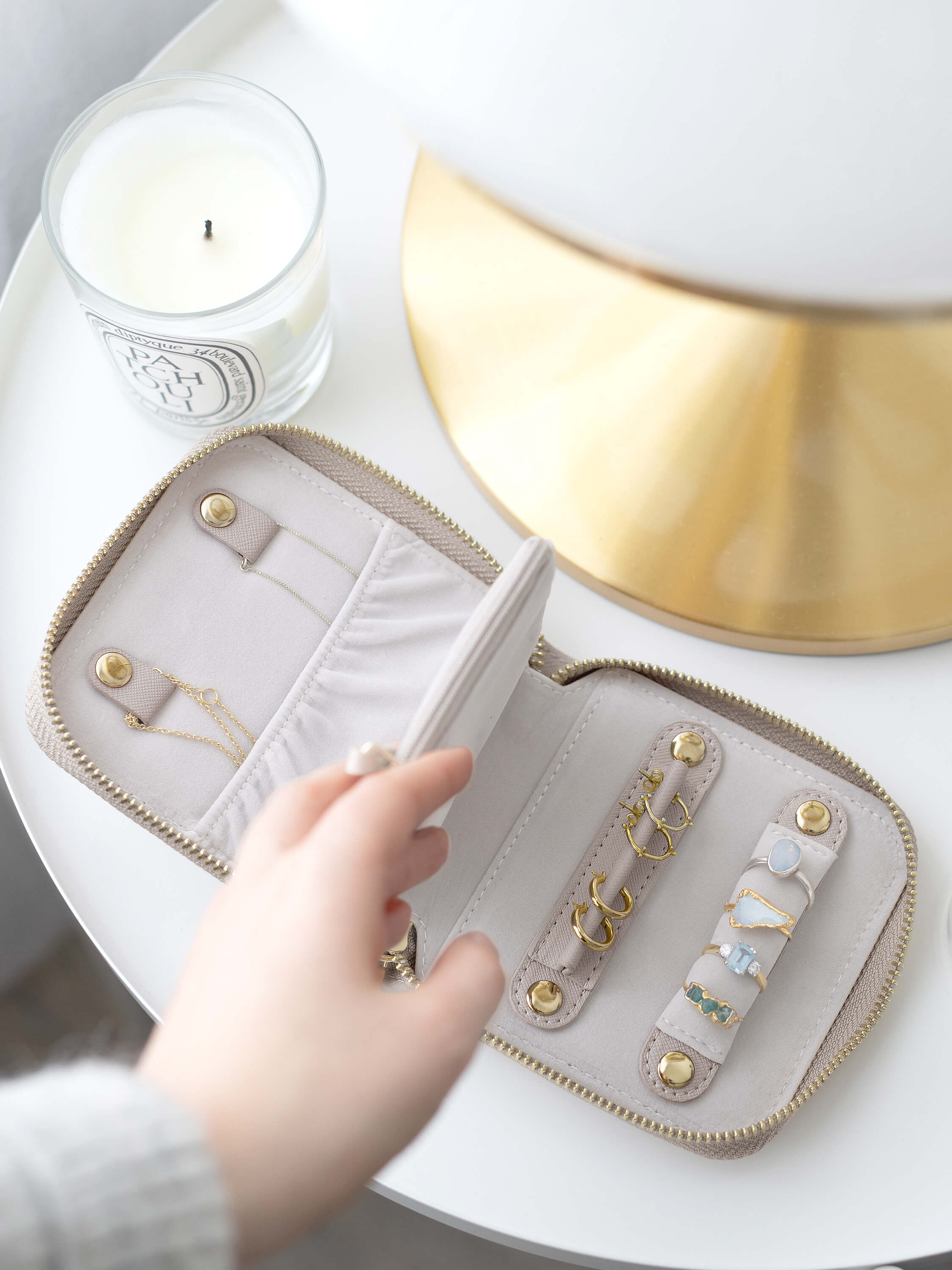 Taupe & Gold Compact Jewellery Roll