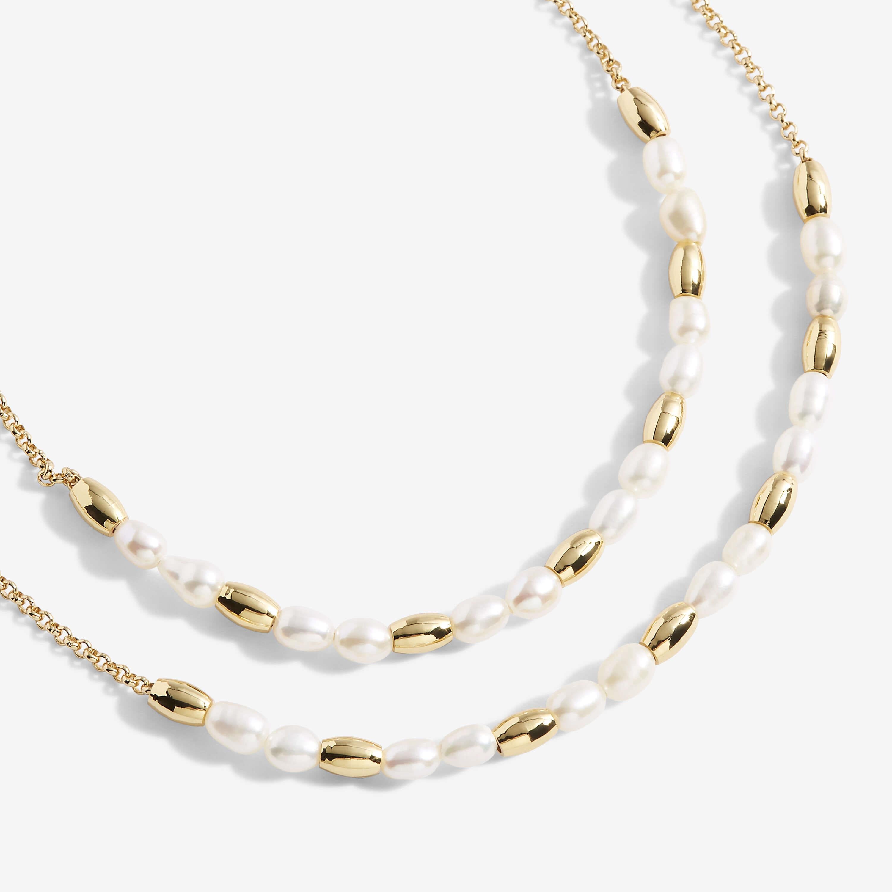 Riviera | Rice Pearl Layer Necklace | Gold | Necklace | Inner Chain 40cm, Outer Chain 45cm + 5cm Extender
