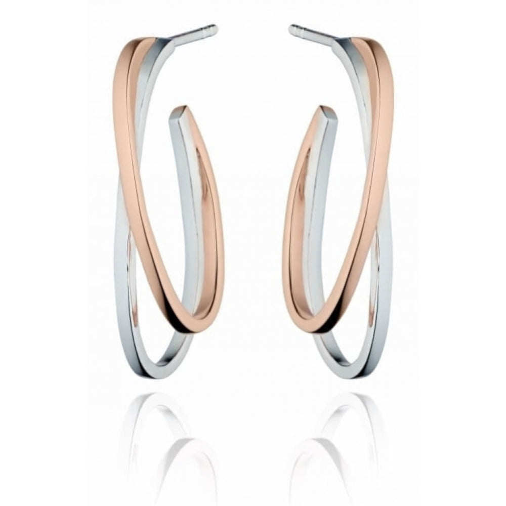 Rose Gold Detail Modernist Double Hoop Earrings
