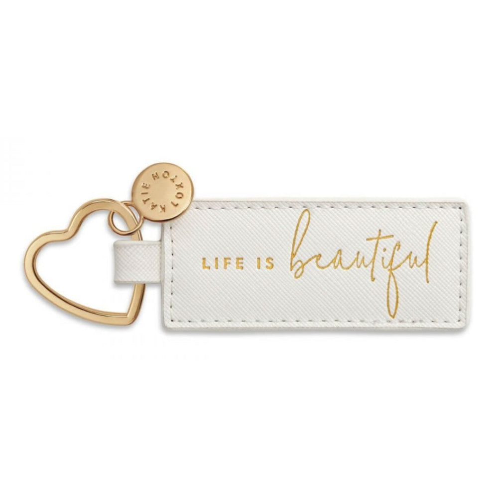 Sentiment Heart Keyring | Life Is Beautiful | White | 8x3cm