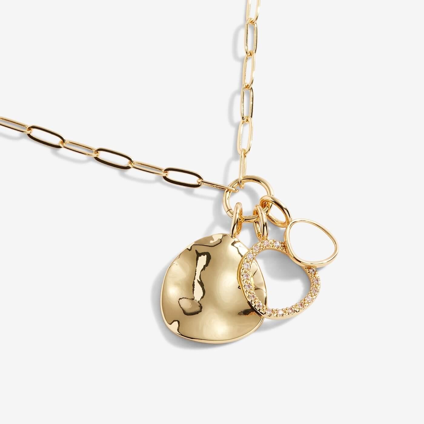 Riviera | Mother Of Pearl Hammered Charm Necklace | Gold | Necklace | 46cm + 5cm Extender