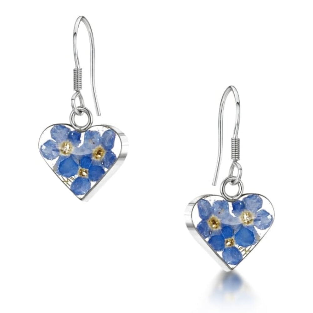 Silver Drop Earrings - Forget-me-not - Heart