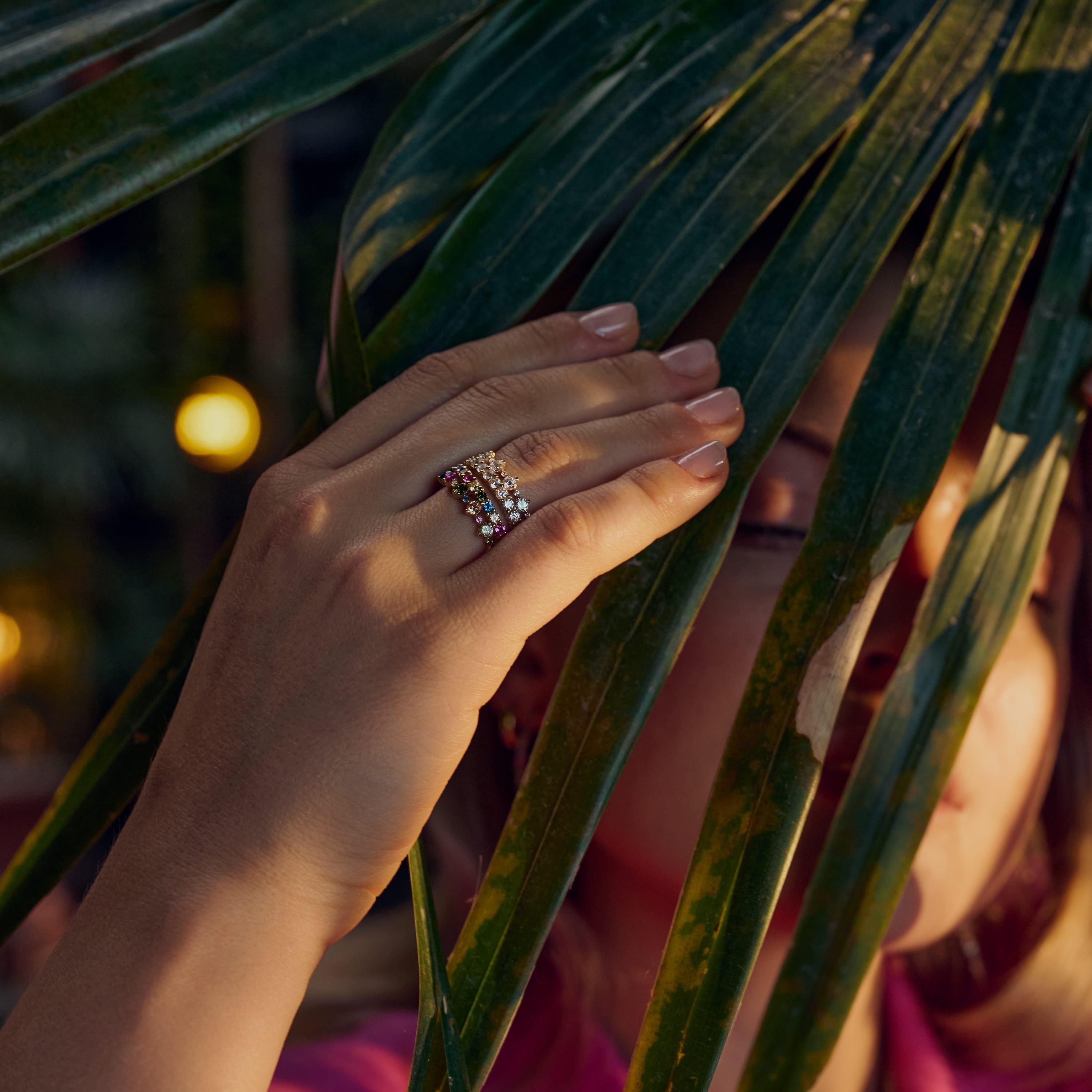 Livingo Ring In 18k Gold Plated With Multicoloured Zirconia
