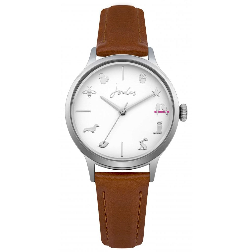 Tan Leather Strap White Dial Ladies Watch