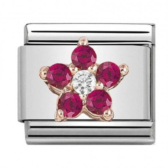 Composable Classic Red & White Flower on 9k Rose Gold Link