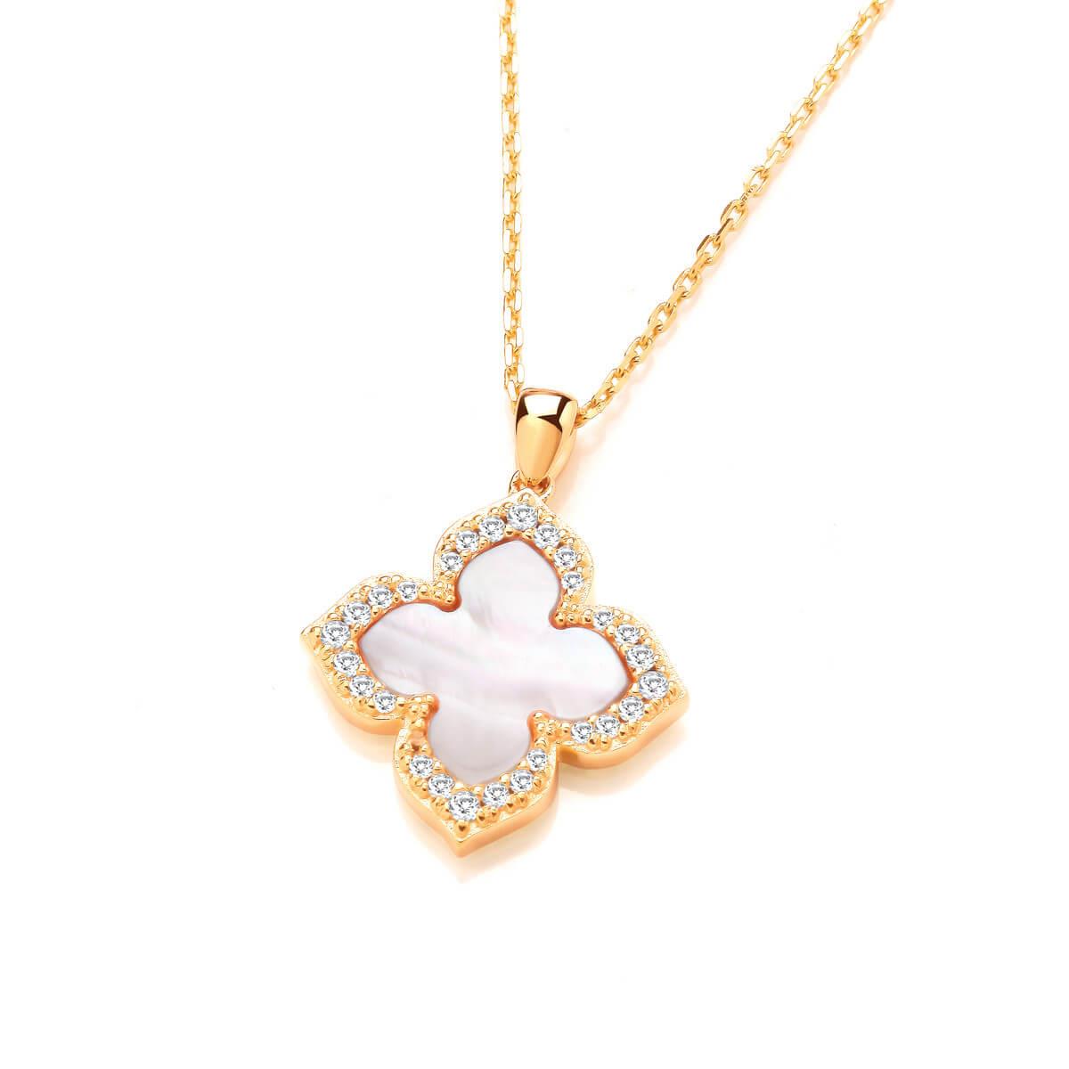 Silver, Gold & Pink MOP Vintage Style Clover Necklace
