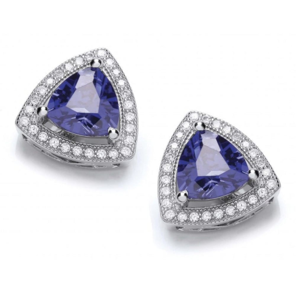 Tanzanite CZ Triangle Stud Earrings With CZ Surround