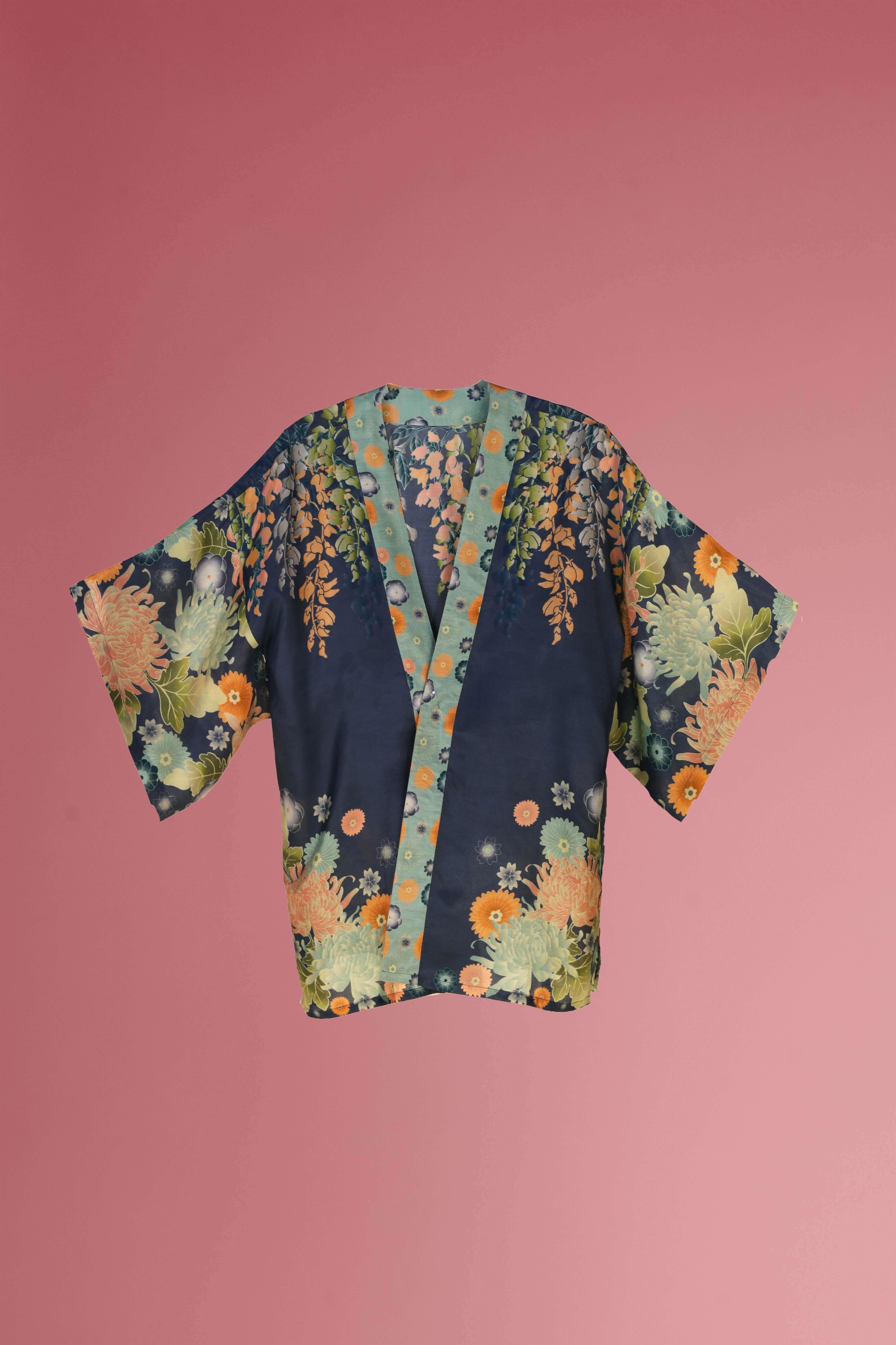 PRINTED KIMONO JACKET - Trailing Wisteria Ink