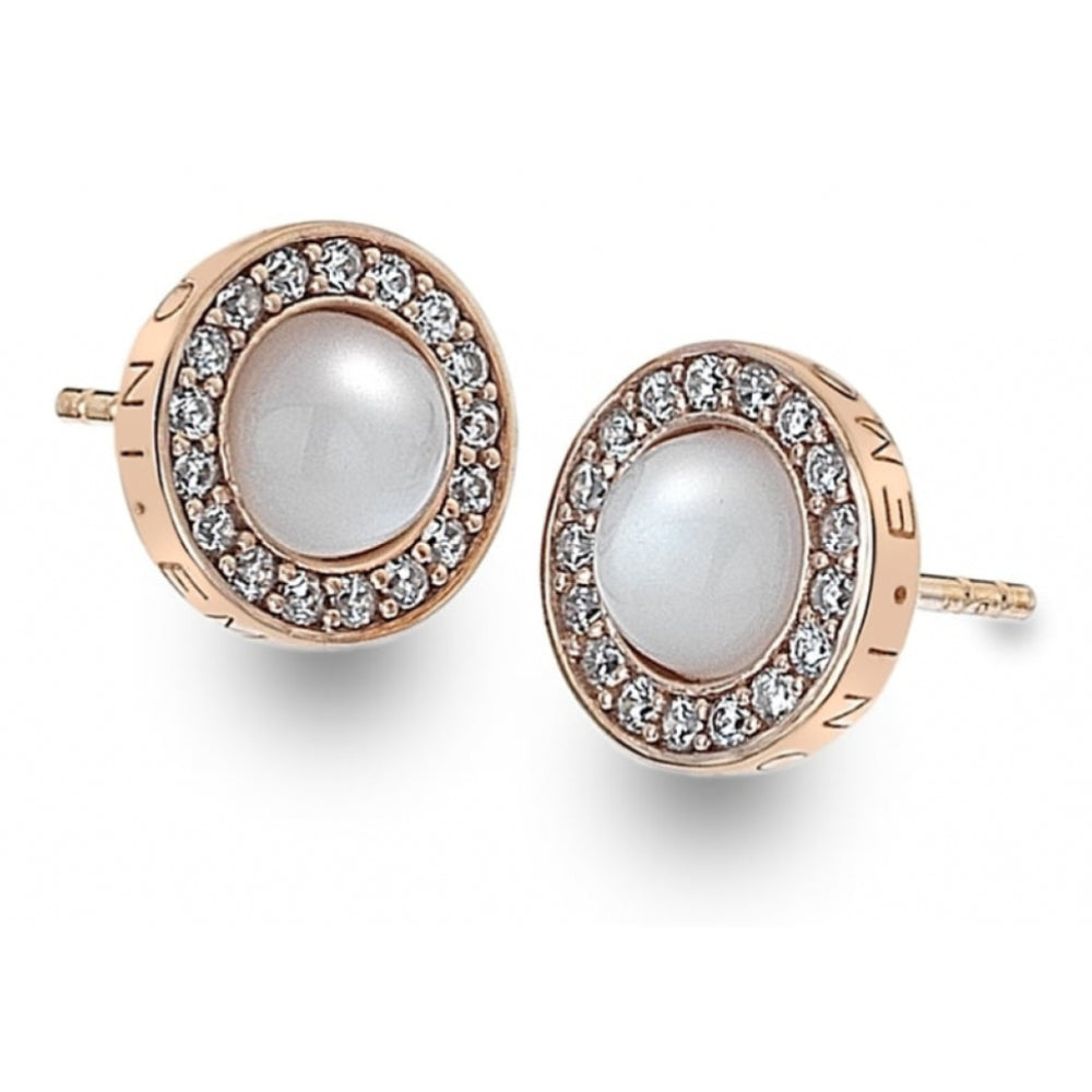 Rose Gold Plate White CZ and MOP studs