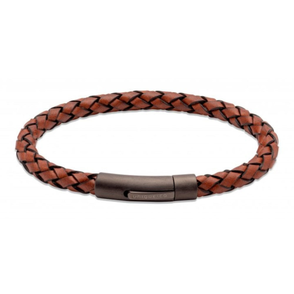Lido Cognac Leather Bracelet BL Edge with Matte/Gunmetal IP Steel
