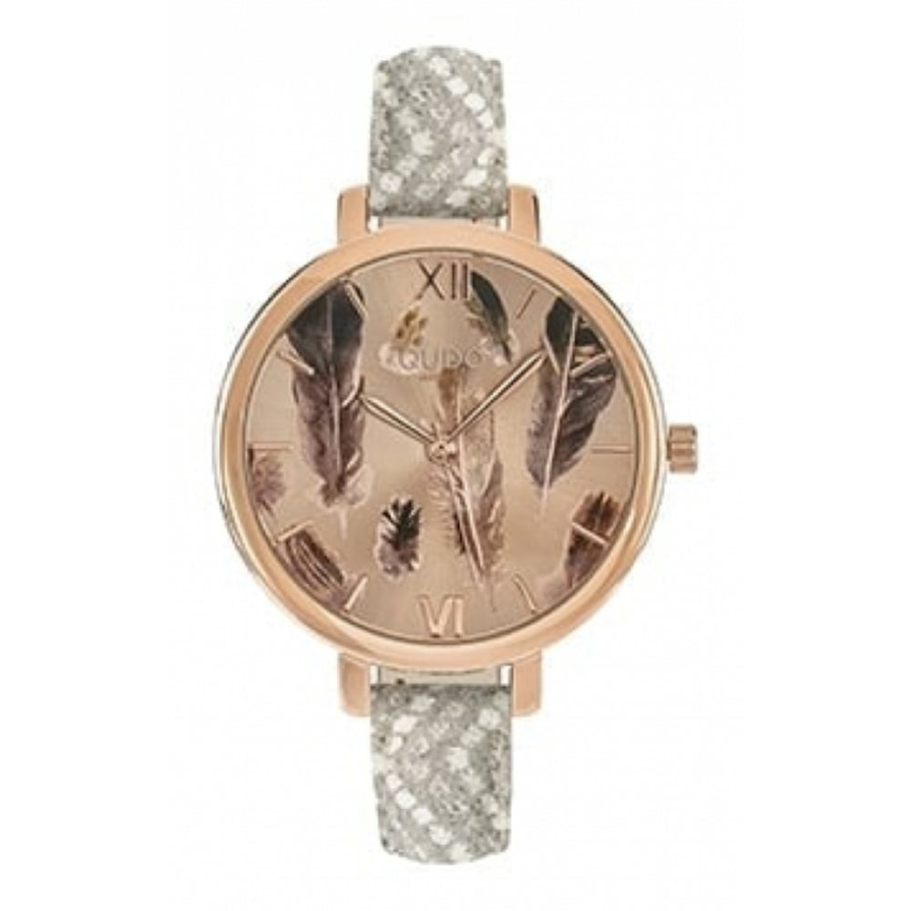 Cecina Rose Gold Plated Stainless Steel Dial & Grey White Leather Strap Ladies Watch