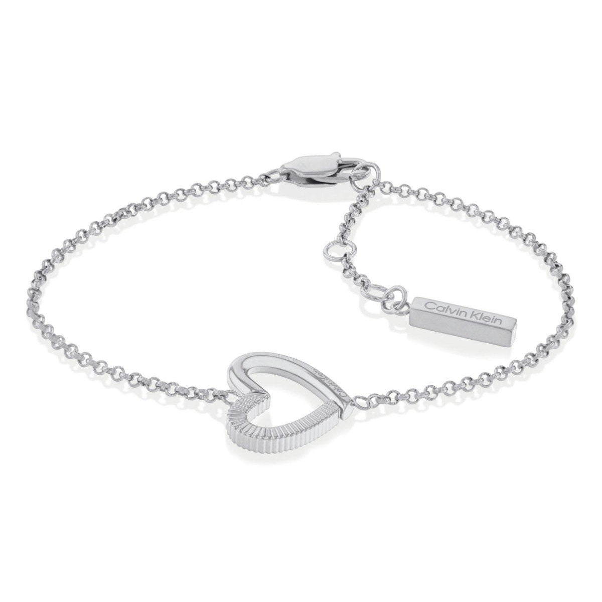Textured Heart Charm Stainless Steel Bracelet