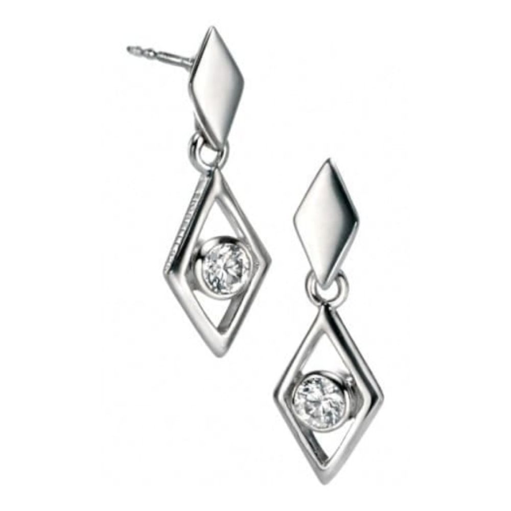 Ladies Diamond Shaped Earrings With Centre Crystal