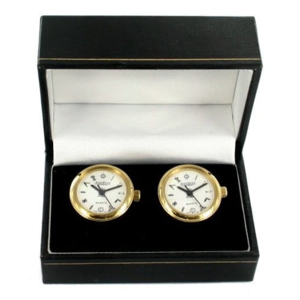 Gold Plated White Masonic Dial Cuff Links