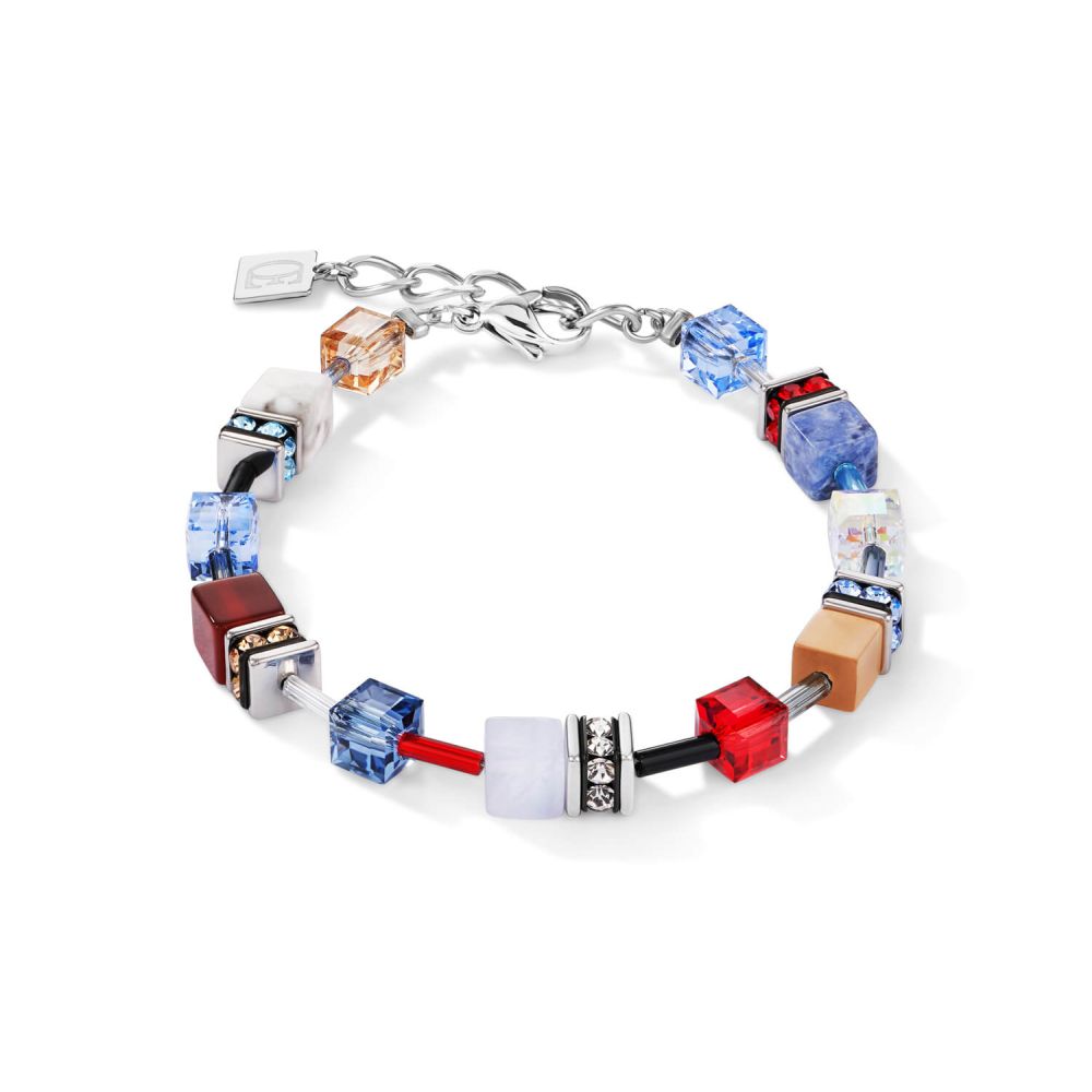 Geo Cube Swarovski Crystals & Gemstones Blue-Red Bracelet