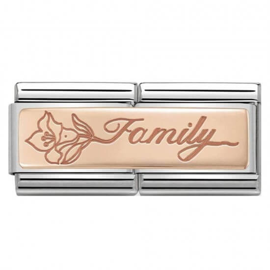 Composable Classic Double Engraved Family with Flower 9k Rose Gold Link