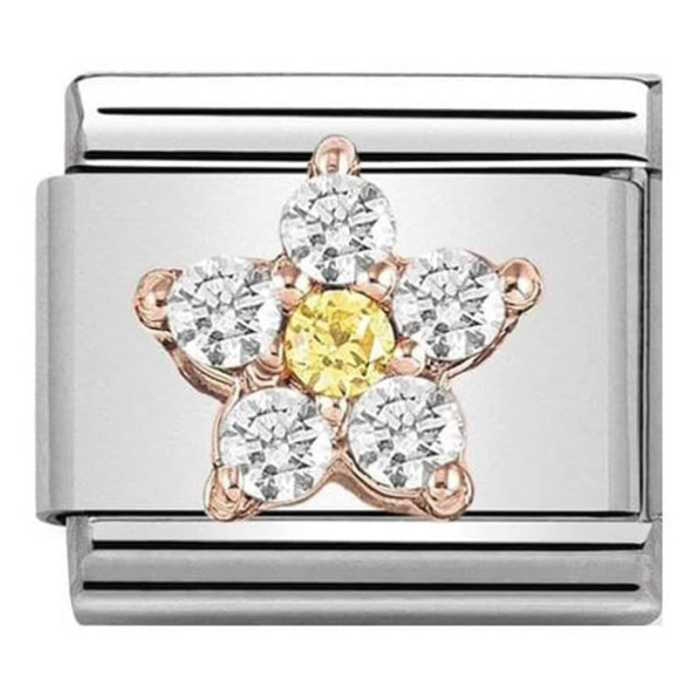 Classic Rose Gold Flower With Yellow & White CZ Link