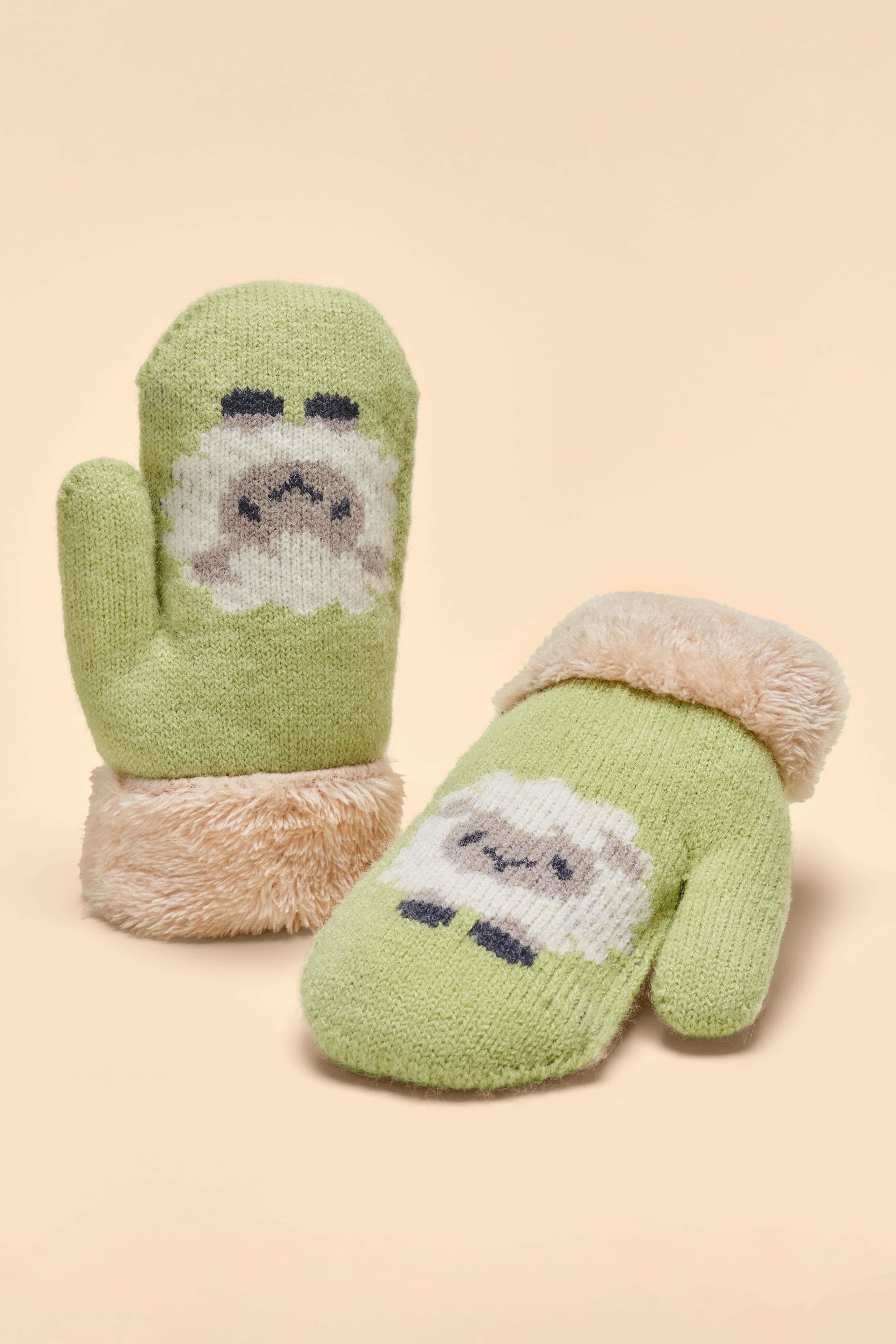 Kids Knitted Mittens - Sheep, Sage