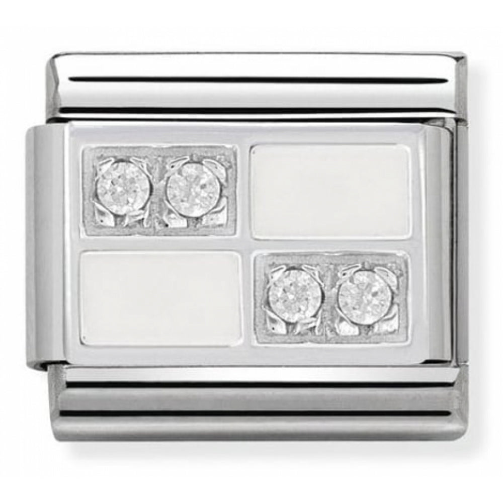 Classic White Chessboard In Steel, Cubic Zirconia & Silver 925 Charm