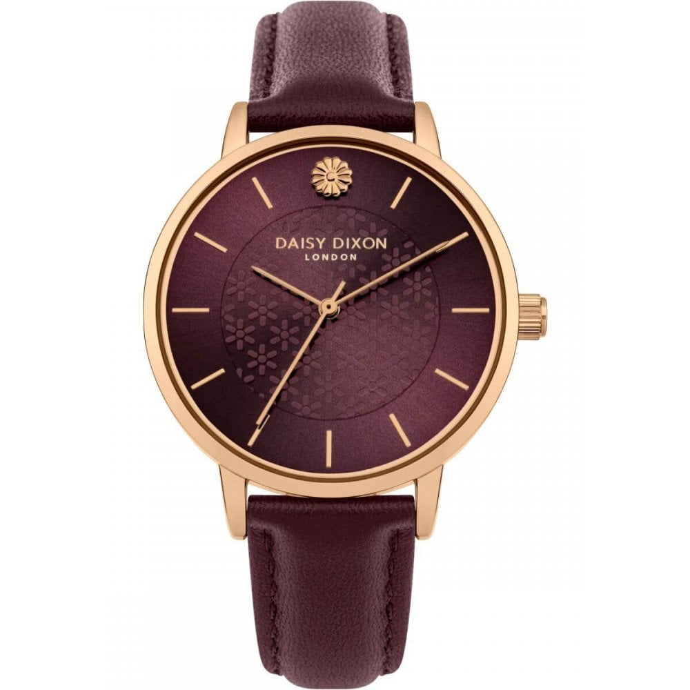 Red Leather Strap With Red Printed Dial & Rose Gold Plated Case Ladies Watch