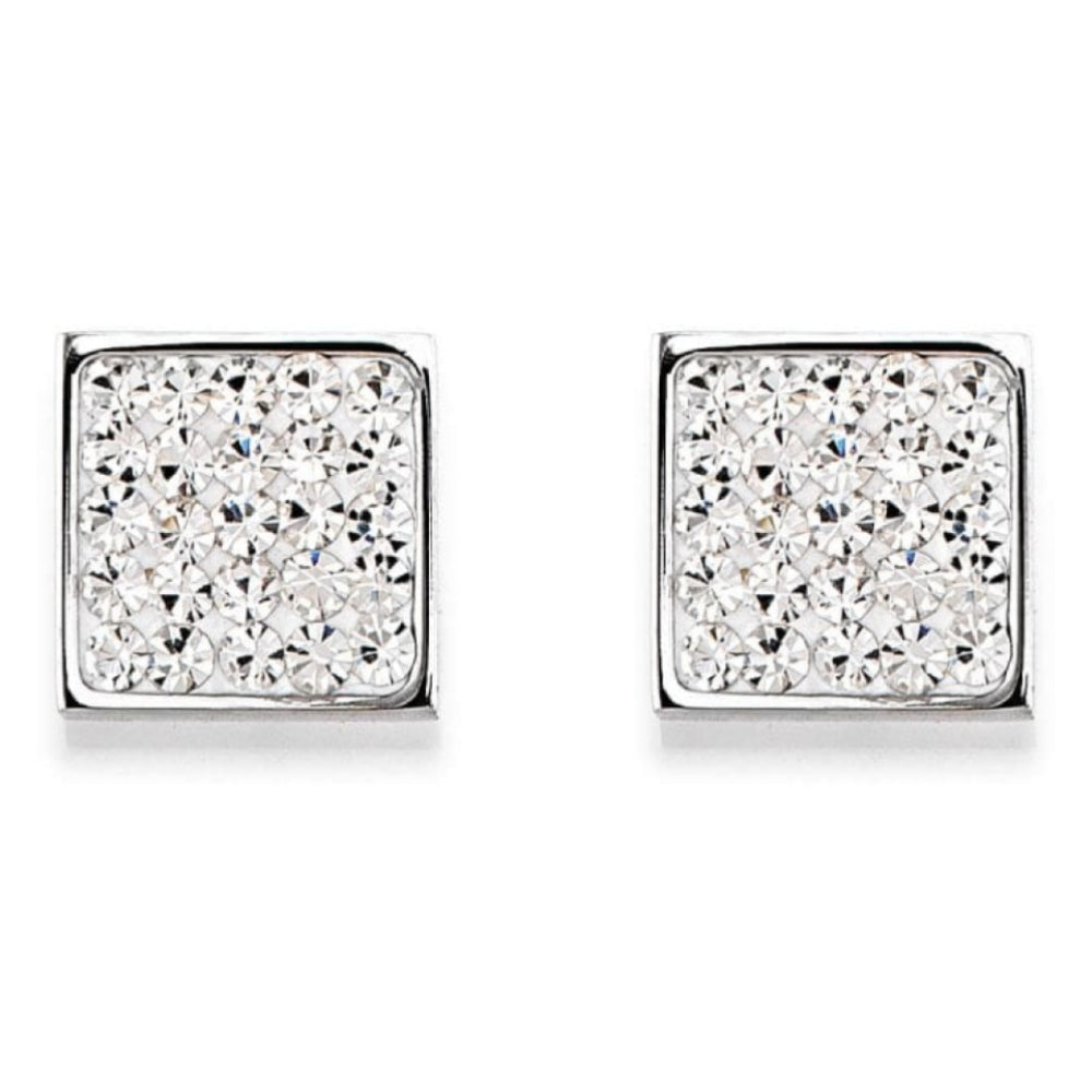 Square Earrings with Stickpin & Clear Swarovski Crystals