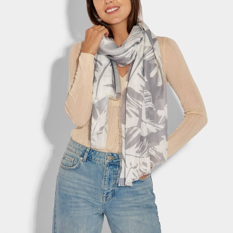 Palm Leaf Scarf Grey / White