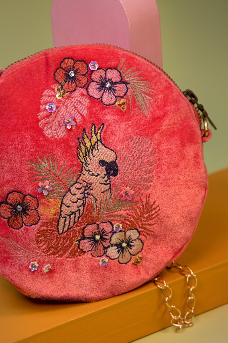 Velvet Embroidered Bag - Cockatoo