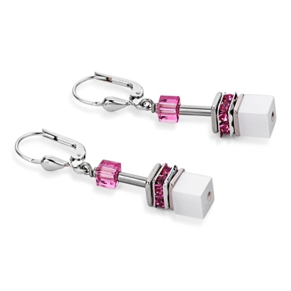 Geo Cube Multicolour Pastel And White Leverback Earrings