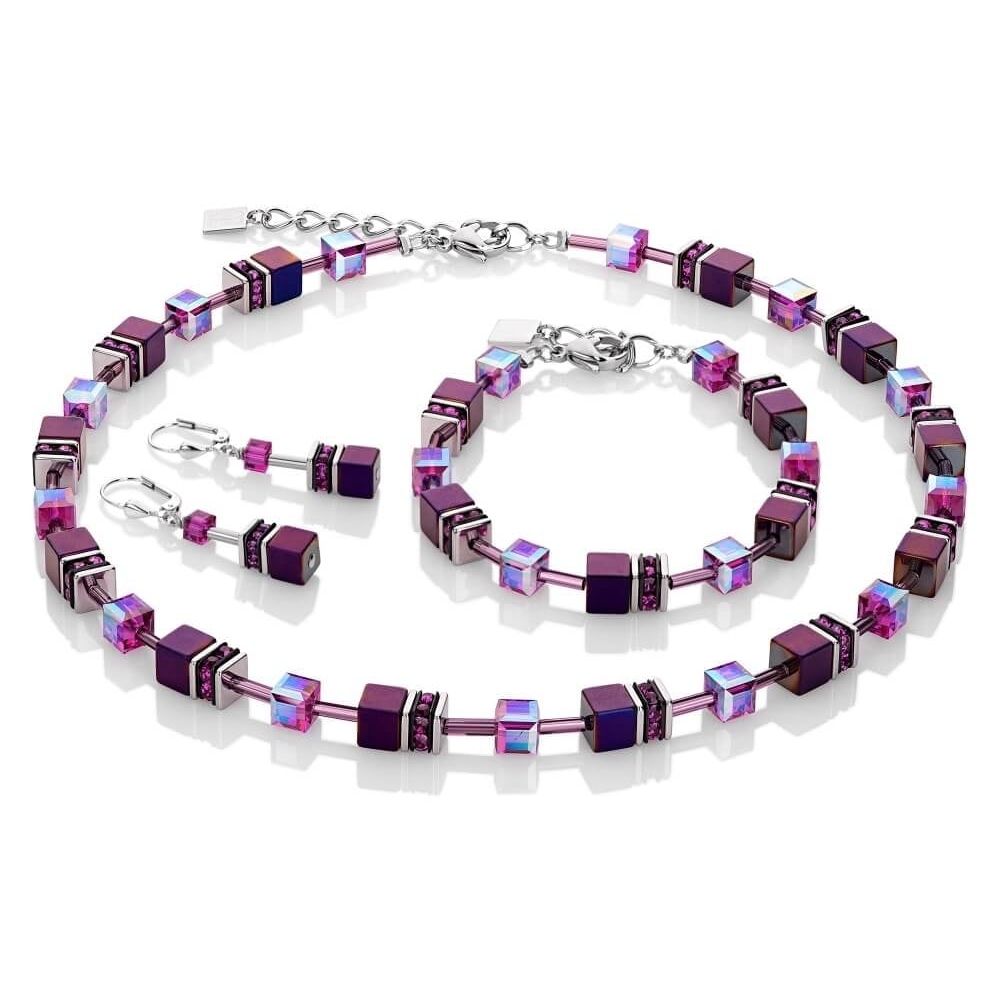 Metallic Plum Swarovski Geo Cube Bracelet, Earrings and Necklace Set