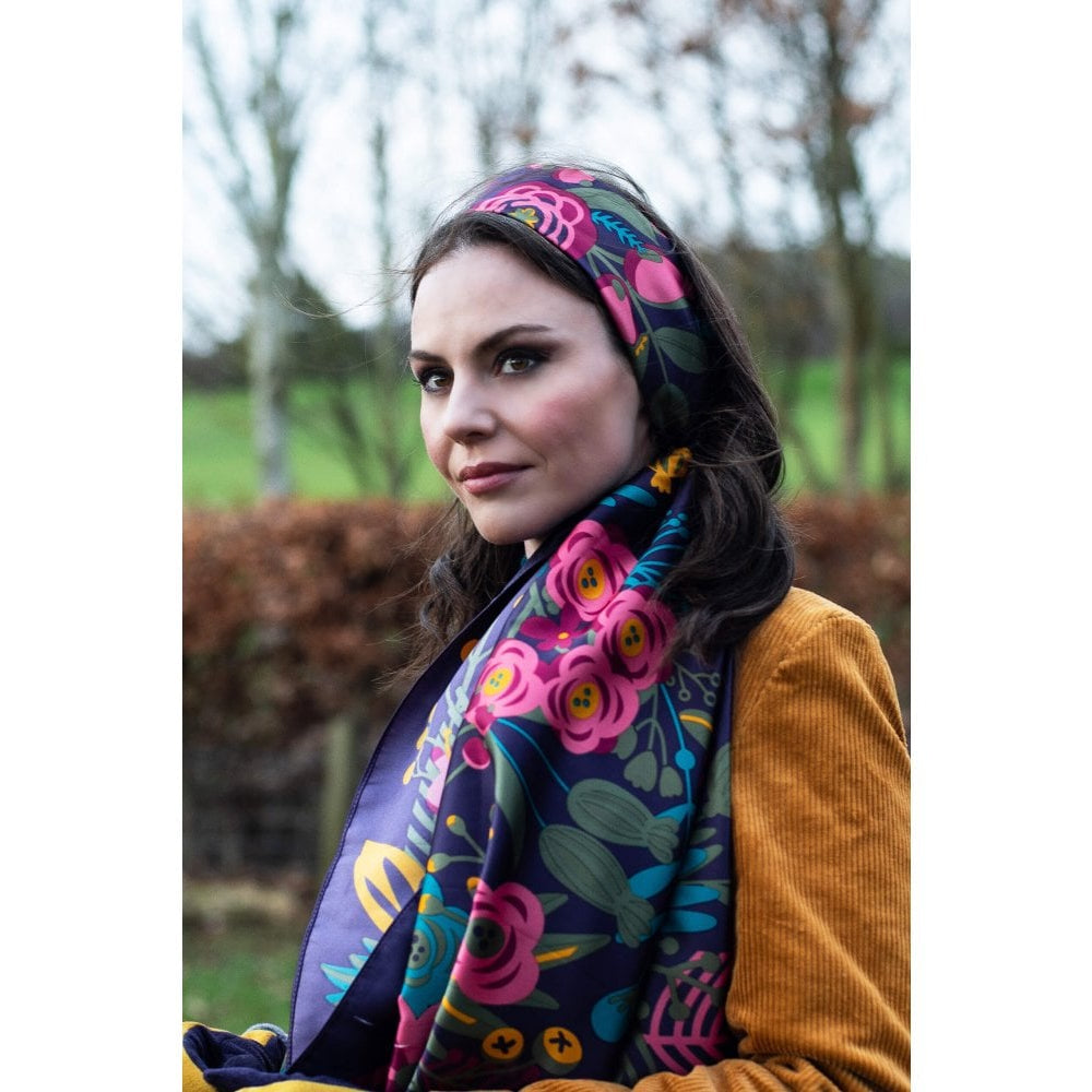 Satin Square - Floral - Damson