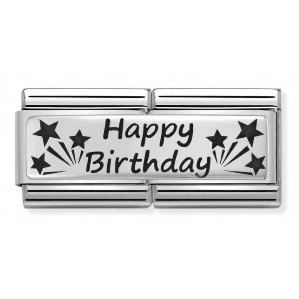 Composable Classic Double Happy Birthday Engraved Stainless Steel Charm