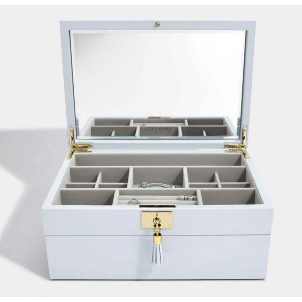 Classic Blue Leather Set Of 2 Jewellery Box