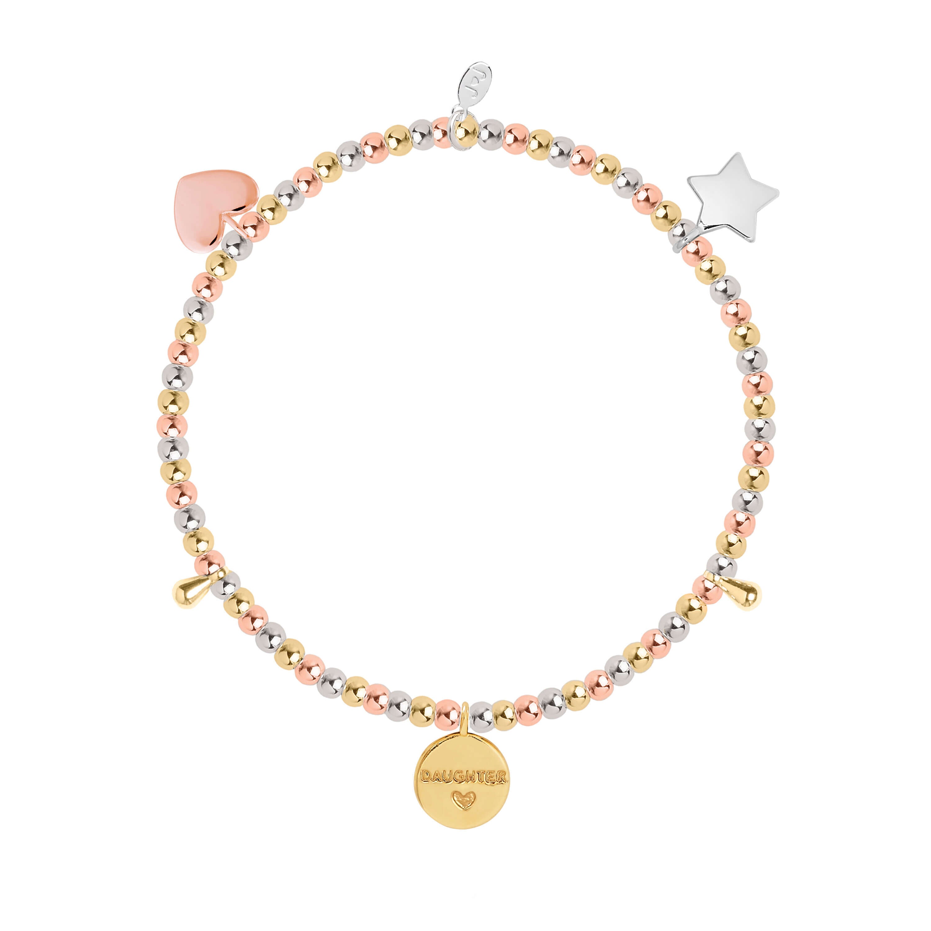 Lifes A Charm | Darling Daughter | Silver, Rose Gold, Gold | Charm Bracelet | 17.5cm Stretch