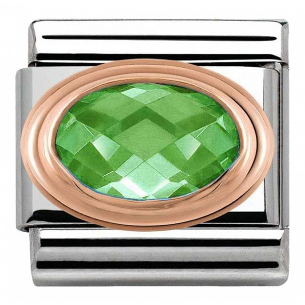 Classic Green Faceted CZ In Stainless Steel With 9K Rose Gold Charm