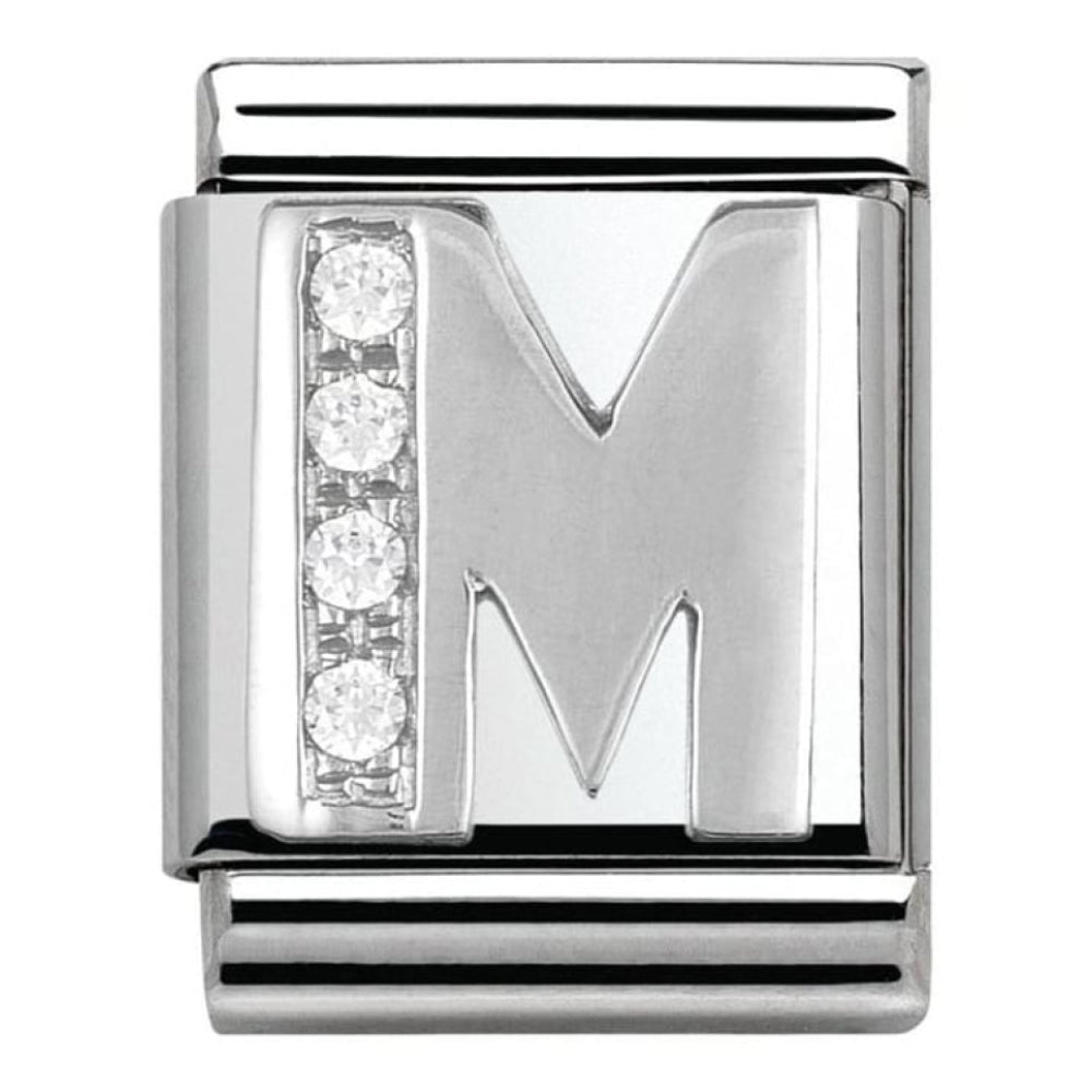 Letter M Composable Big Stainless Steel, Sterling Silver & Cubic Zirconia Charm