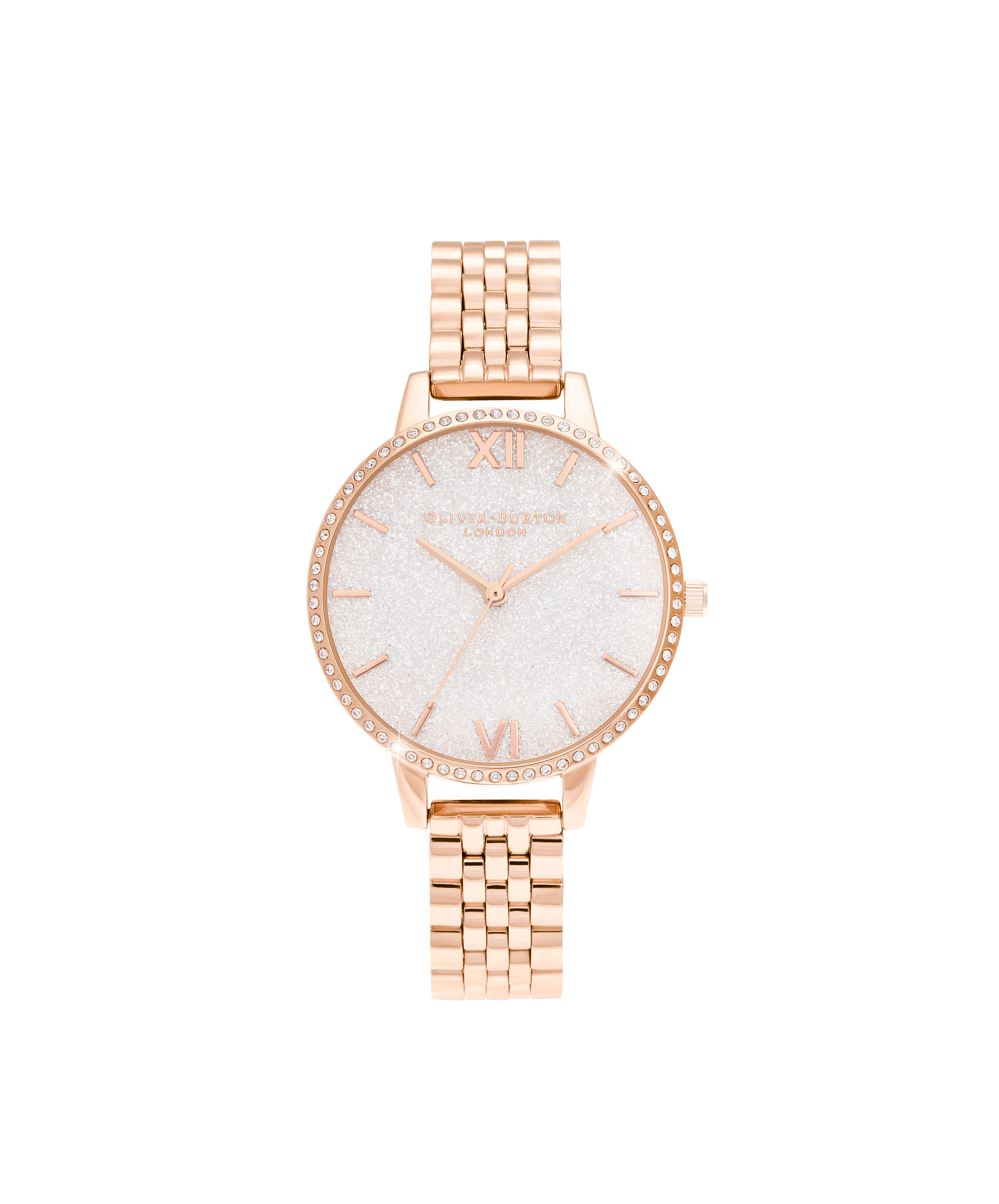 White Demi Glitter Dial Sparkle Bezel Rose Gold Ladies Watch