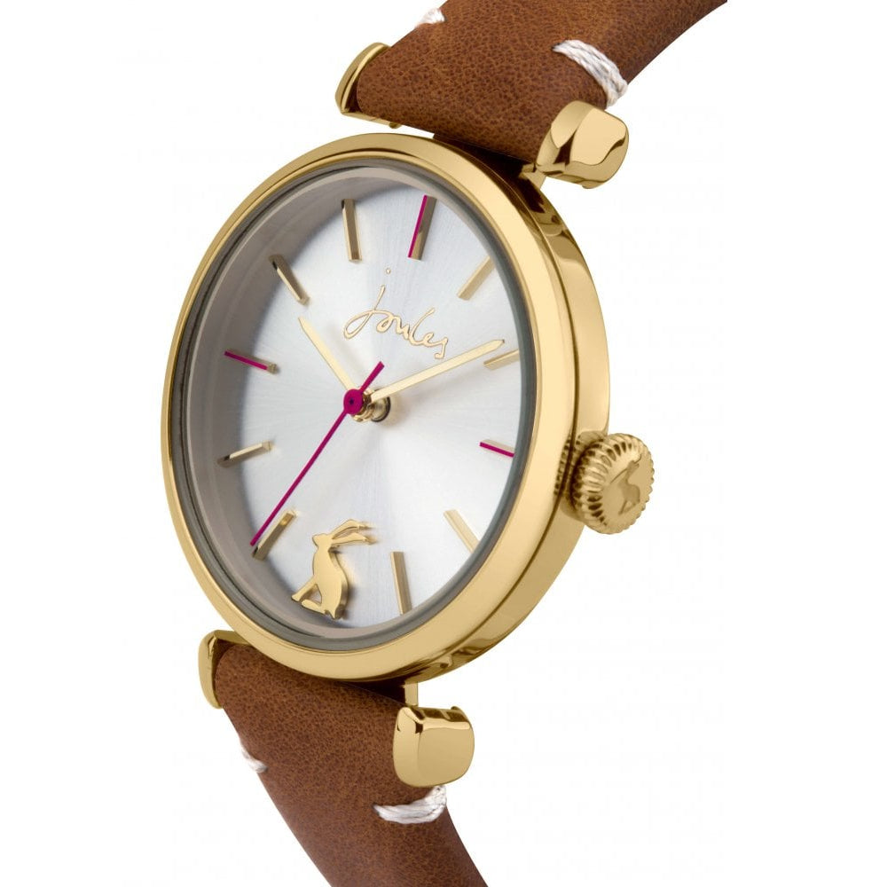 Tan Leather Strap Sliver Sunray Dial Ladies Watch