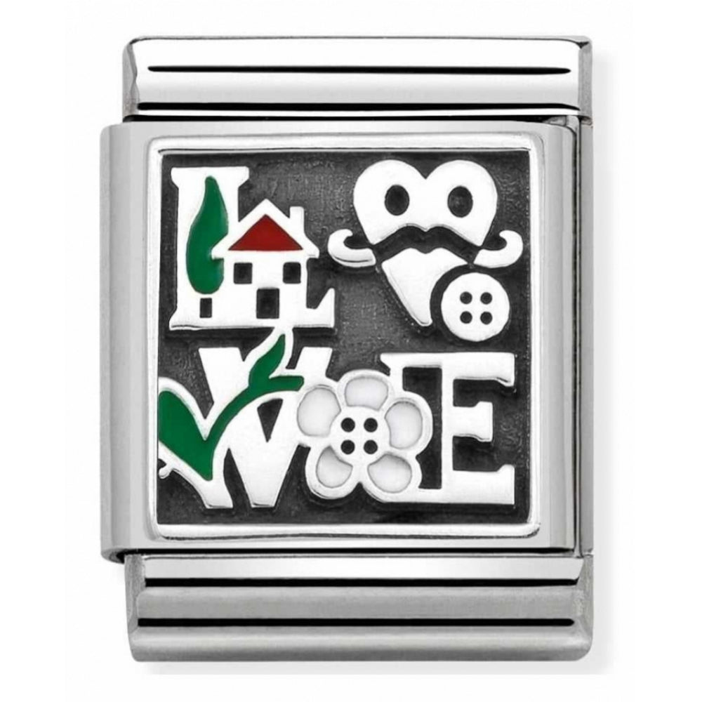 Composable Oxidised Love With House Stainless Steel, Enamel And Sterling Silver Big Charm