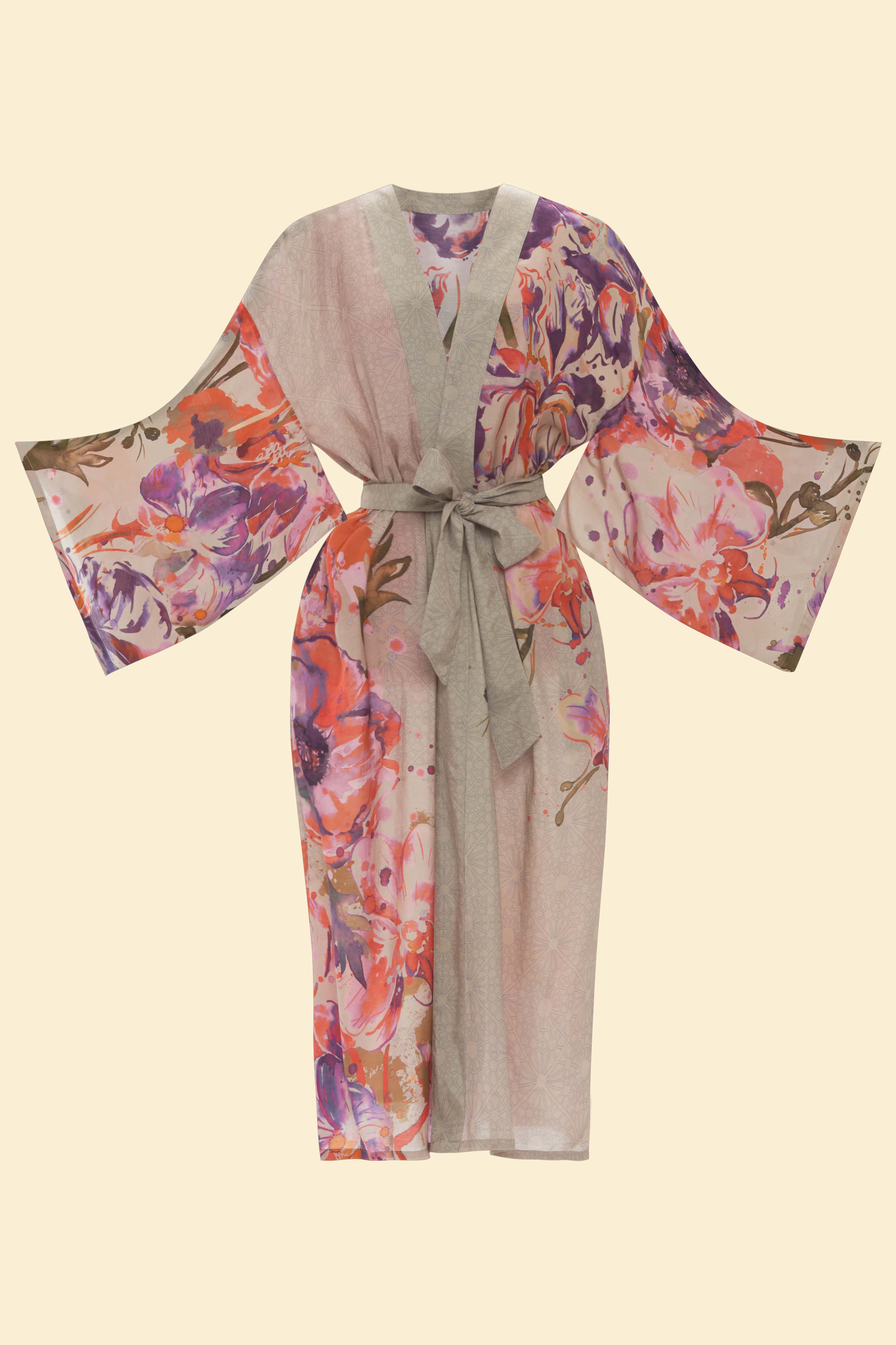Orchid & Iris Kimono Gown - Coconut