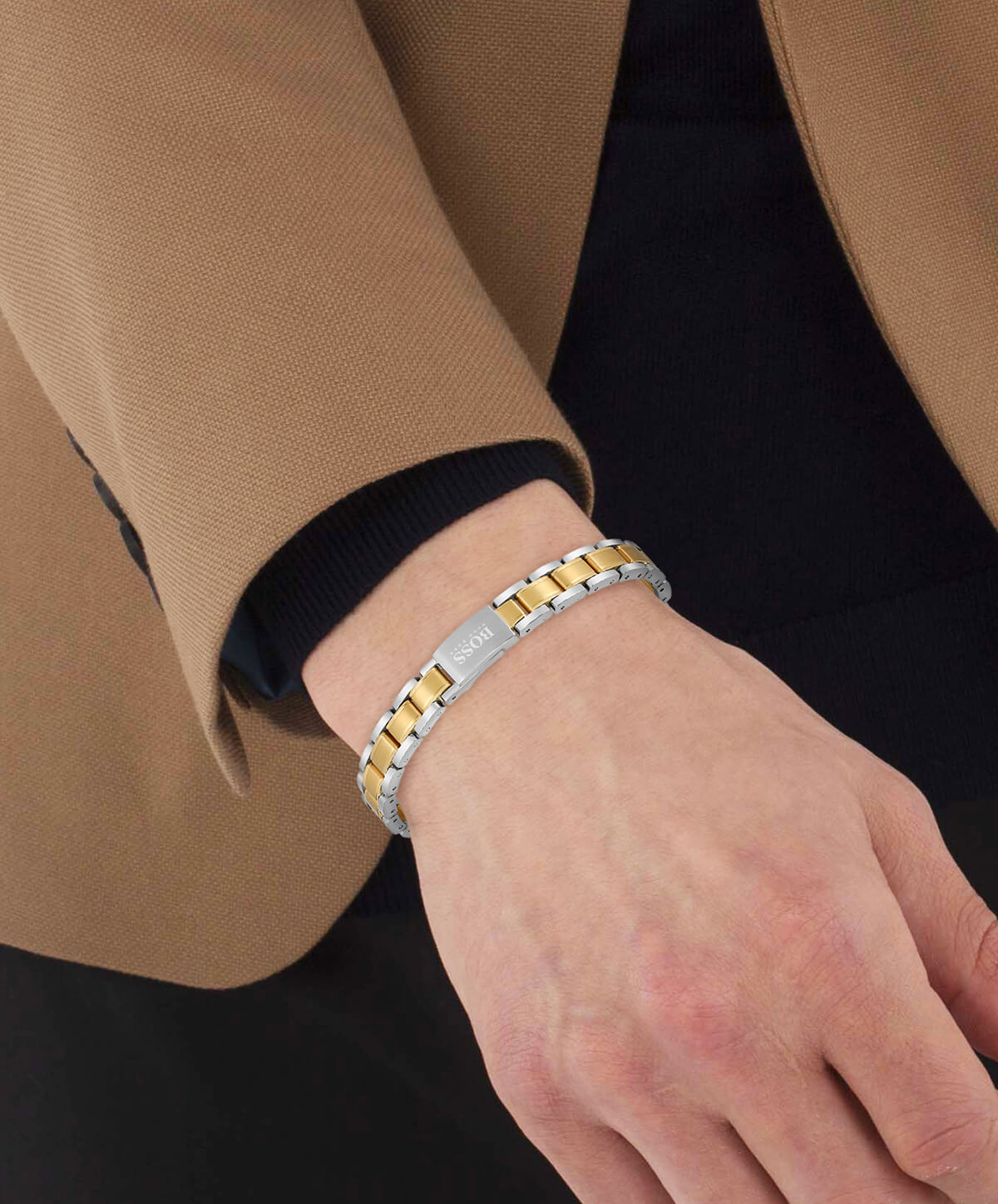 Essentials Two Tone Gold Link Gents Bracelet