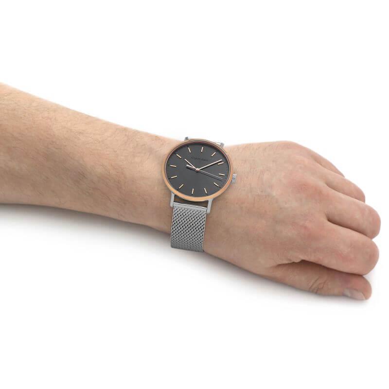 Modern Sunray Grey Dial Rose Gold Bezel & Steel Mesh Bracelet Strap Gents Watch